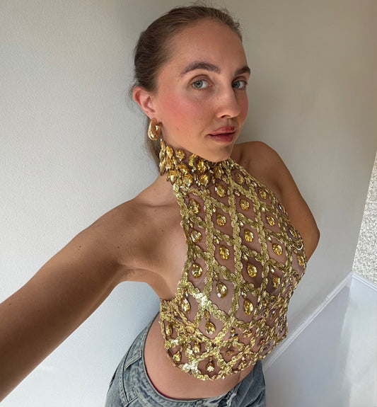 TALLULAH HALTER NECK TOP | GOLD